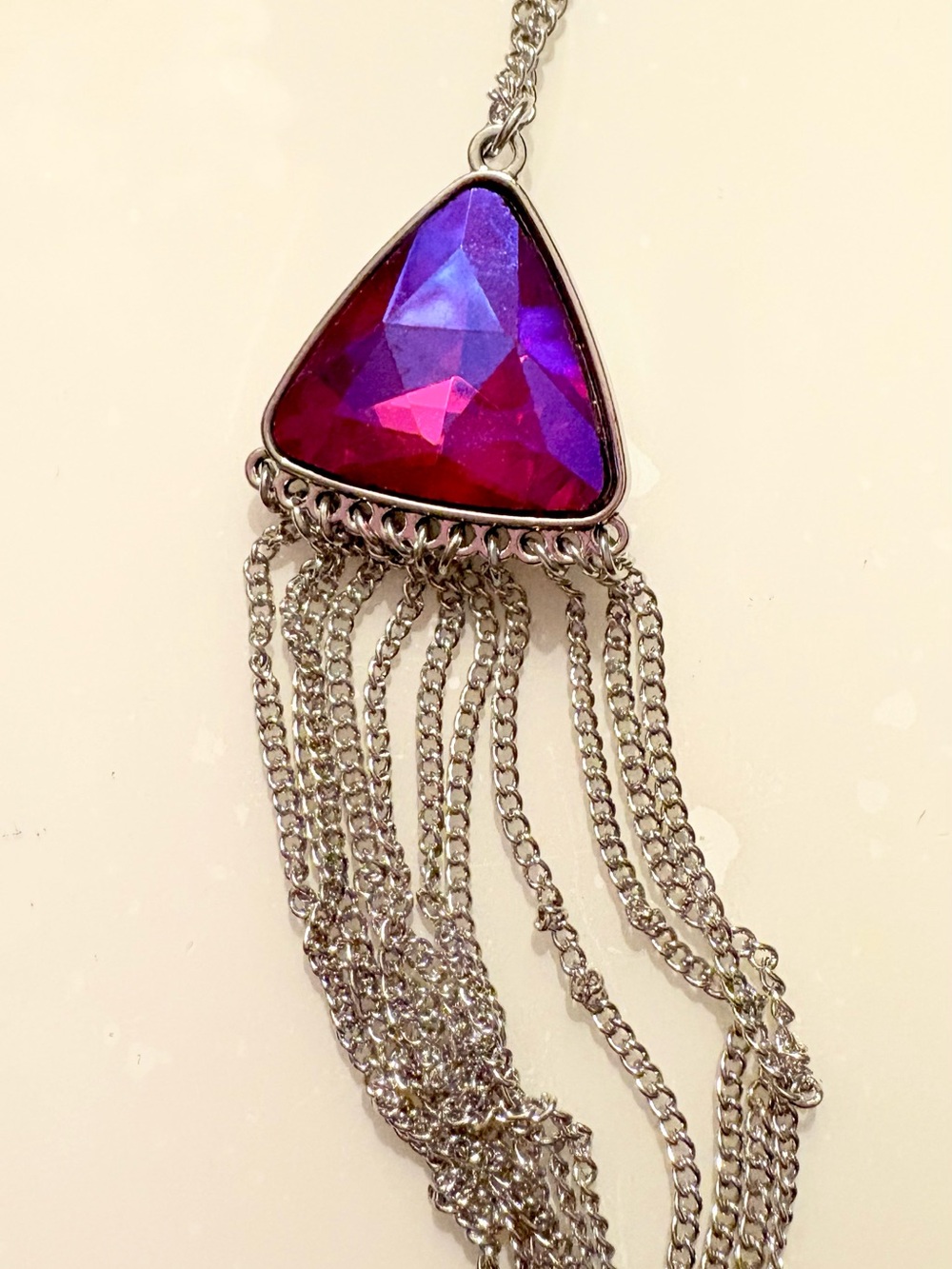 paparazzi Silver-Tone Necklace with Purple and Pink Triangle Gem